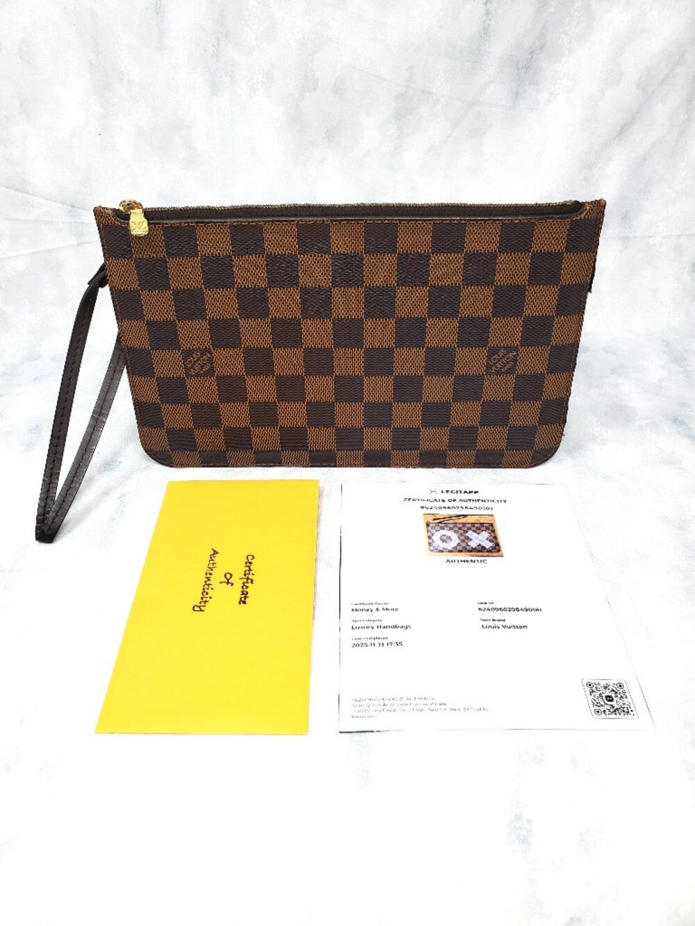 Authentic Louis Vuitton Damier Ebene Neverfull Pouch Pochette